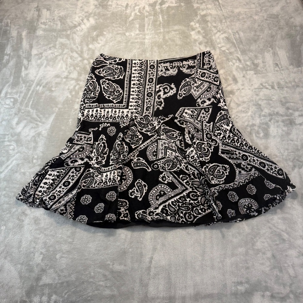 American Living Womens Large Black White Paisley Bandana Flounce Hem Skirt Lined